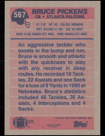 1991 Topps Bruce Pickens Football Card #567
