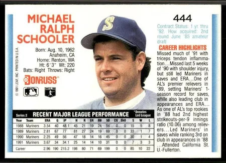 1992 Donruss Michael Ralph Schooler Baseball Card #444