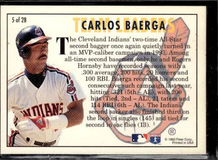 1993 Fleer Team Leaders  Carlos Baerga Baseball Card #5 of 28