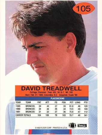 1992 Fleer David Treadwell Football Card #105