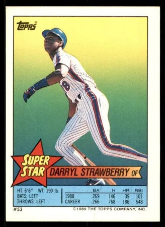 1989 Topps Super Star Sticker Darryl Strawberry Baseball Card #53