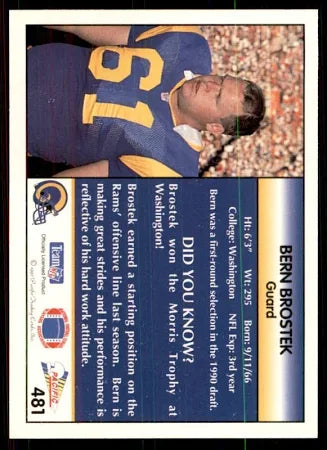 1992 Pacific Bern Brostek Football Card #481