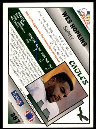 1991 Bowman Wes Hopkins Football Card #406