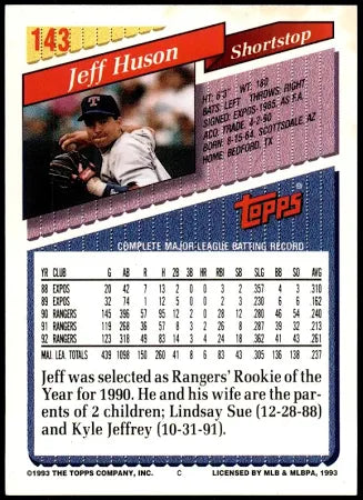 1993 Topps Jeff Huson Baseball Card #143