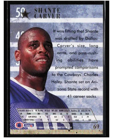 1994 Fleer Shante Carver Football Card #69