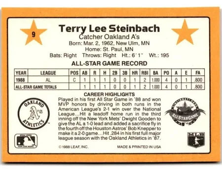 1989 Donruss Terry Lee Steinbach Baseball Card #9