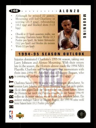 1994 Upper Deck Collectors Choice Alonzo Mourning Basketball Card #168
