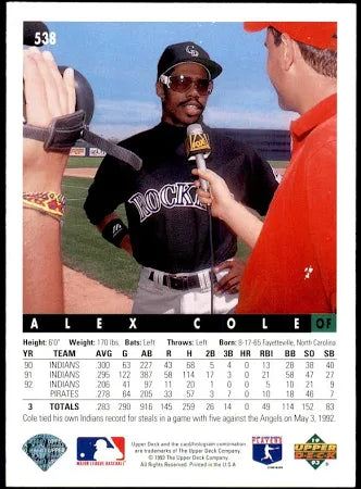 1993 Upper Deck Alex Cole Baseball Card #538