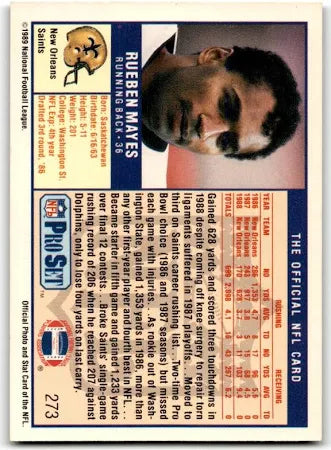 1989 NFL Pro Set Rueben Mayes Football Card #273