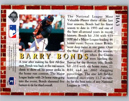 1994 Upper Deck Collectors Choice Hologram Barry Bond Baseball Card #HA3
