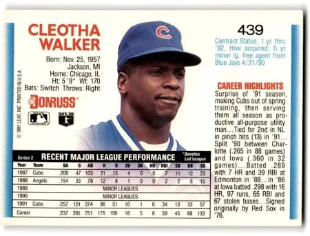 1992 Donruss Cleotha Walker Baseball Card #439