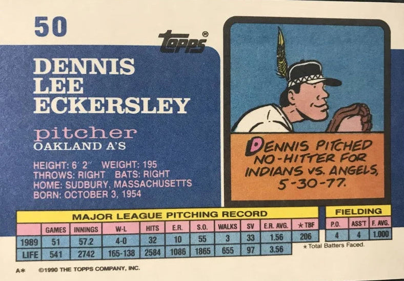 1990 Topps Dennis Lee Eckersley Baseball Card #50