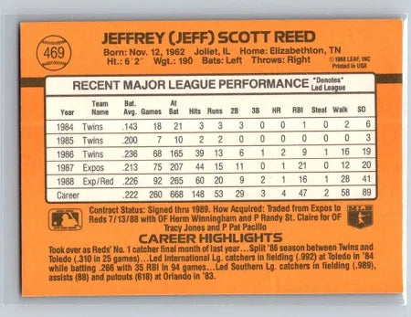 1989 Donruss Jeffrey (Jeff) Scott Reed Baseball Card #469