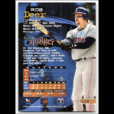 1994 Topps Stadium Club Rob Deer Baseball Card #139