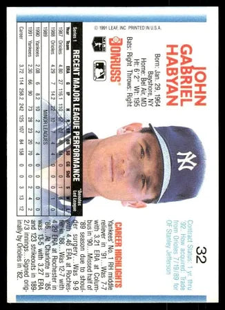 1992 Donruss John Gabriel Habyan Baseball Card #32