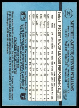 1991 Donruss Mitchell (Mitch) Steven Williams Baseball Card #312