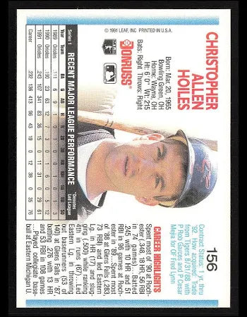 1992 Donruss Christopher Allen Hoiles Baseball Card #156