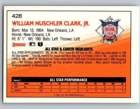 1992 Donruss William Nuschler Clark JR. Baseball Card #428