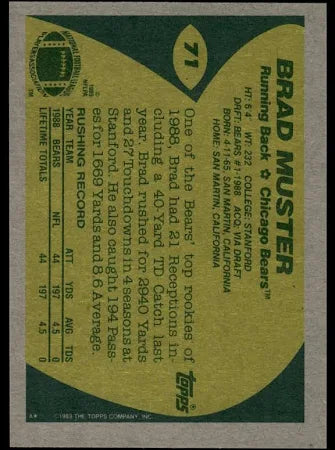 1989 Topps Brad Muster Football Card #71