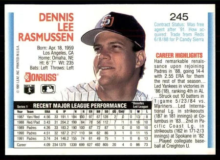 1992 Donruss Dennis Lee Rasmussen Baseball Card #245