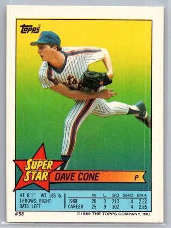 1989 Topps Super Star Sticker Dave Cone Baseball Card #58