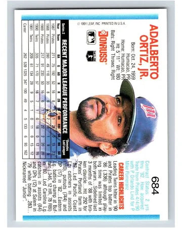 1992 Donruss Adalberto Ortiz Jr. Baseball Card #684