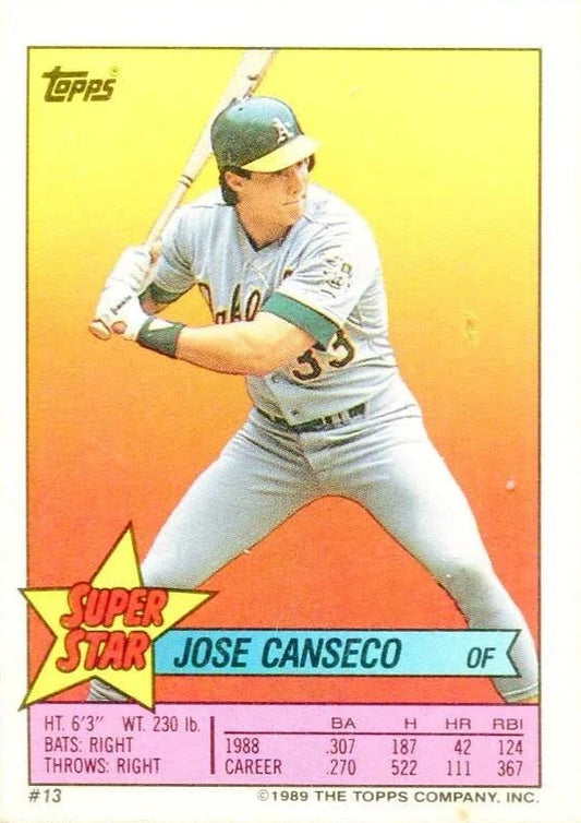 1989 Topps Super Star Jose Canseco Baseball Card #13