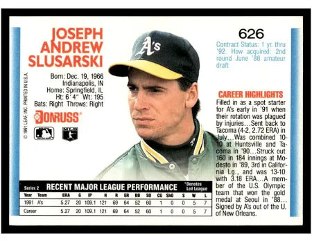 1992 Donruss Joseph Andrew Slusarski Baseball Card #626