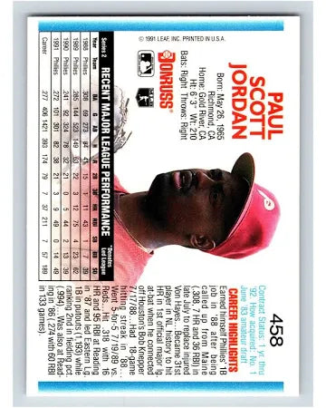 1992 Donruss Paul Scott Jordan Baseball Card #458