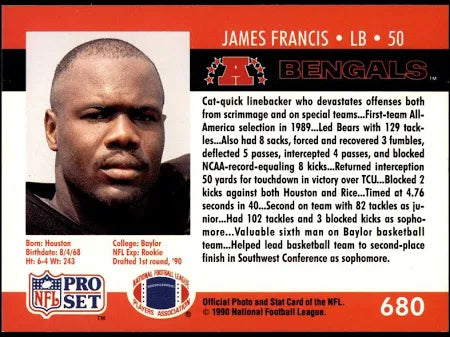 1990 NFL Pro Set James Francis Baseball Card #680