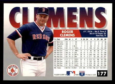 1993 Fleer Roger Clemens Baseball Card #177