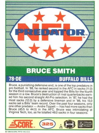 1989 Score Bruce Smith Football Card #325
