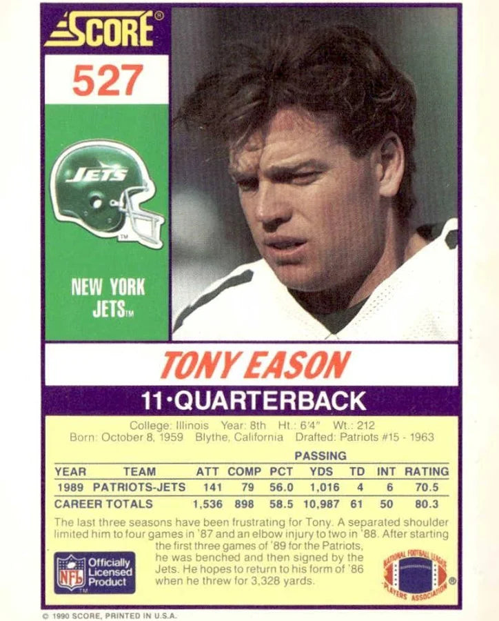 1990 Score Tony Eason Football Card #527