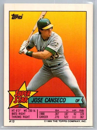 1989 Topps Super Star Jose Canseco Baseball Card #13