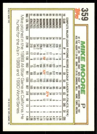1992 Topps Mike Moore Baseball Card #359