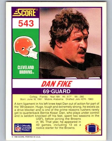 1990 Score Dan Fike Football Card #543
