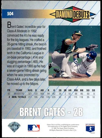 1992 Upper Deck Diamond Debuts Brent Gates Baseball Card #504