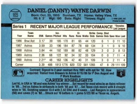 1991 Donruss Daniel (Danny) Wayne Darwin Baseball Card #165