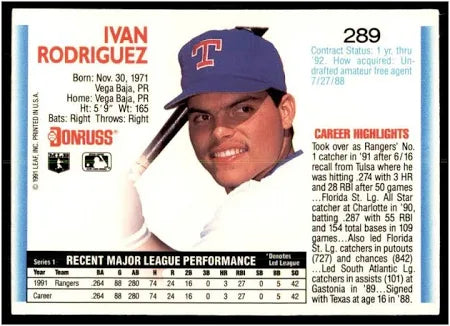1992 Donruss Ivan Rodriguez Baseball Card #289