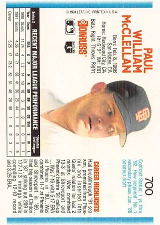 1992 Donruss Paul William McClellan Baseball Card #700