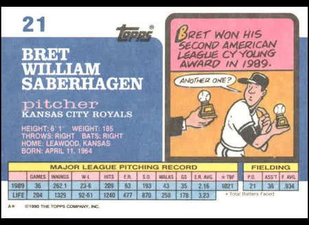 1990 Topps Bret William Sabherhagen Baseball Card #21