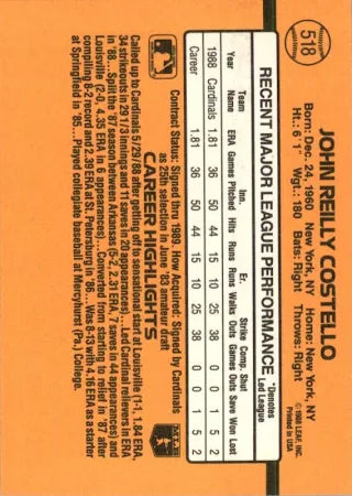 1989 Donruss John Reilly Costello Baseball Card #518