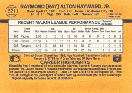 1989 Donruss Raymond (Ray) Alton Hayward JR. Baseball Card #521