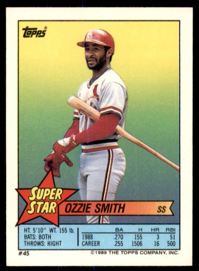 1989 Topps Super Star Sticker Ozzie Smith Baseball Card #45
