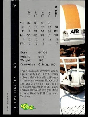 1992 Classic Jeremy Lincoln Football Card #95