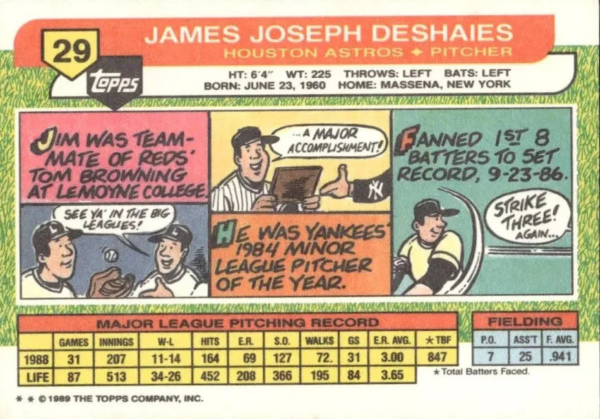1989 Topps James Joseph Deshaies Baseball Card #29