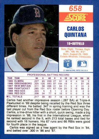 1990 Score Carlos Quintana Baseball Card #658