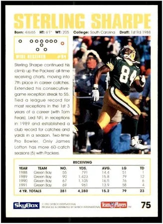 1992 Skybox Sterling Sharpe Football Card #75