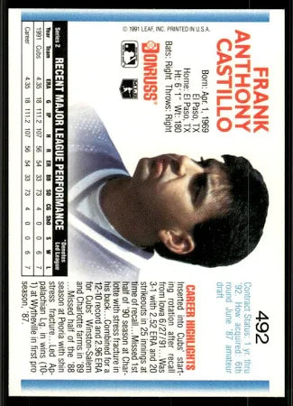 1992 Donruss Frank Anthony Castillo Baseball Card #492