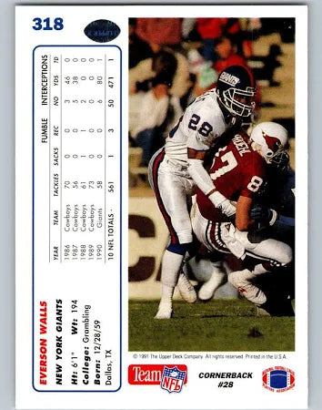 1991 Upper Deck Everson Walls Football Card #318